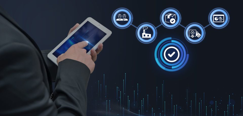 mobile-app-in-business Businessman using a tablet with connected icons showing mobile app benefits for business growth and quality control